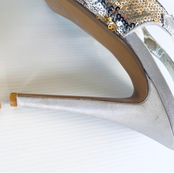 Betts Casino Silver Gold Sequin Peep Toe Slingback - Picture 10 of 16